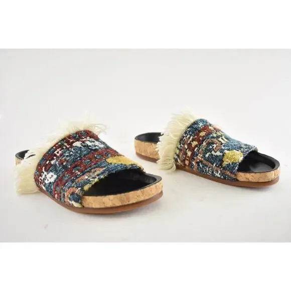 Chloe Kerenin Kilim Rug Tapestry Fringe Multicolor Slide Slip On Flat Sandal 36 - Picture 3 of 14